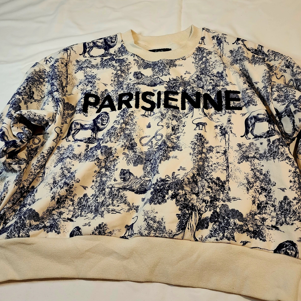Parisienne Women's Cream and Blue Sweatshirt